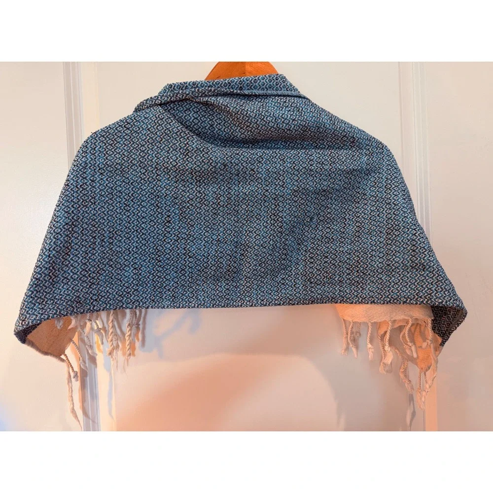 Smyrna Turkish Cotton Blue Diamond Weave Hand Towel Wrap with Fringe 39x16